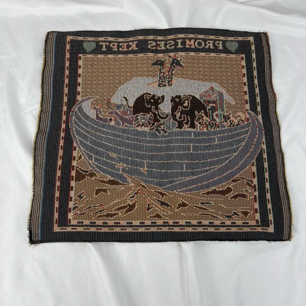 Noah's Ark Tapestry Wall Hanging Promises Kept Vintage Textile‎ Art Vibrant